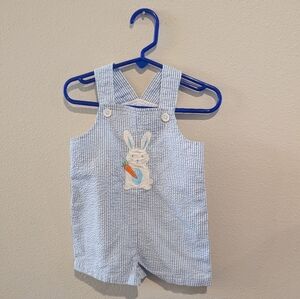 Baby Boy 12 month Easter bunny seersucker blue stripe romper Spring preppy